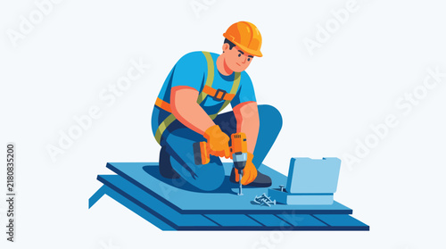 Construction Worker Installing Solar Panel
