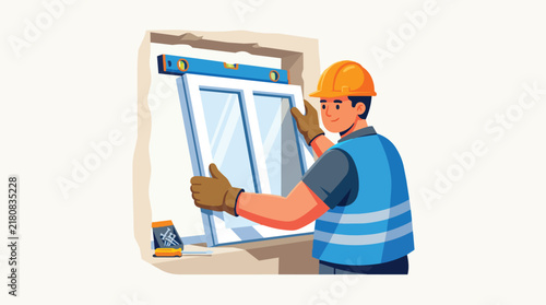 Construction Worker Installing Window Frame