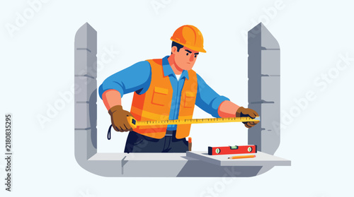 Construction Worker Measuring Window Frame