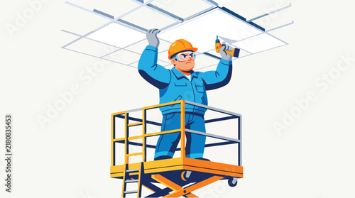 Electrician Installing Ceiling Light Panels