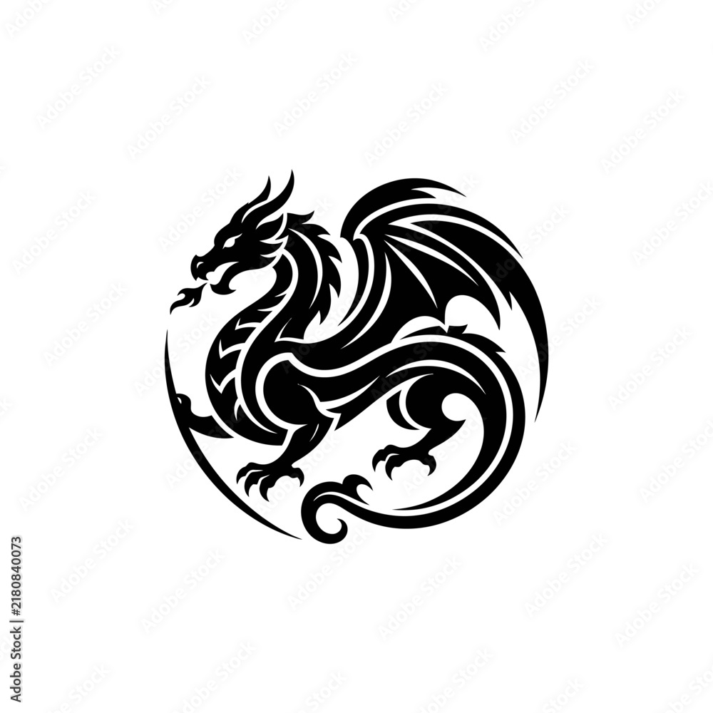 Obraz premium Circular dragon emblem in traditional fantasy style.