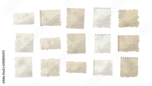Set of vintage torn paper scraps and notebook sheets collection for creative scrapbooking and journaling design projects