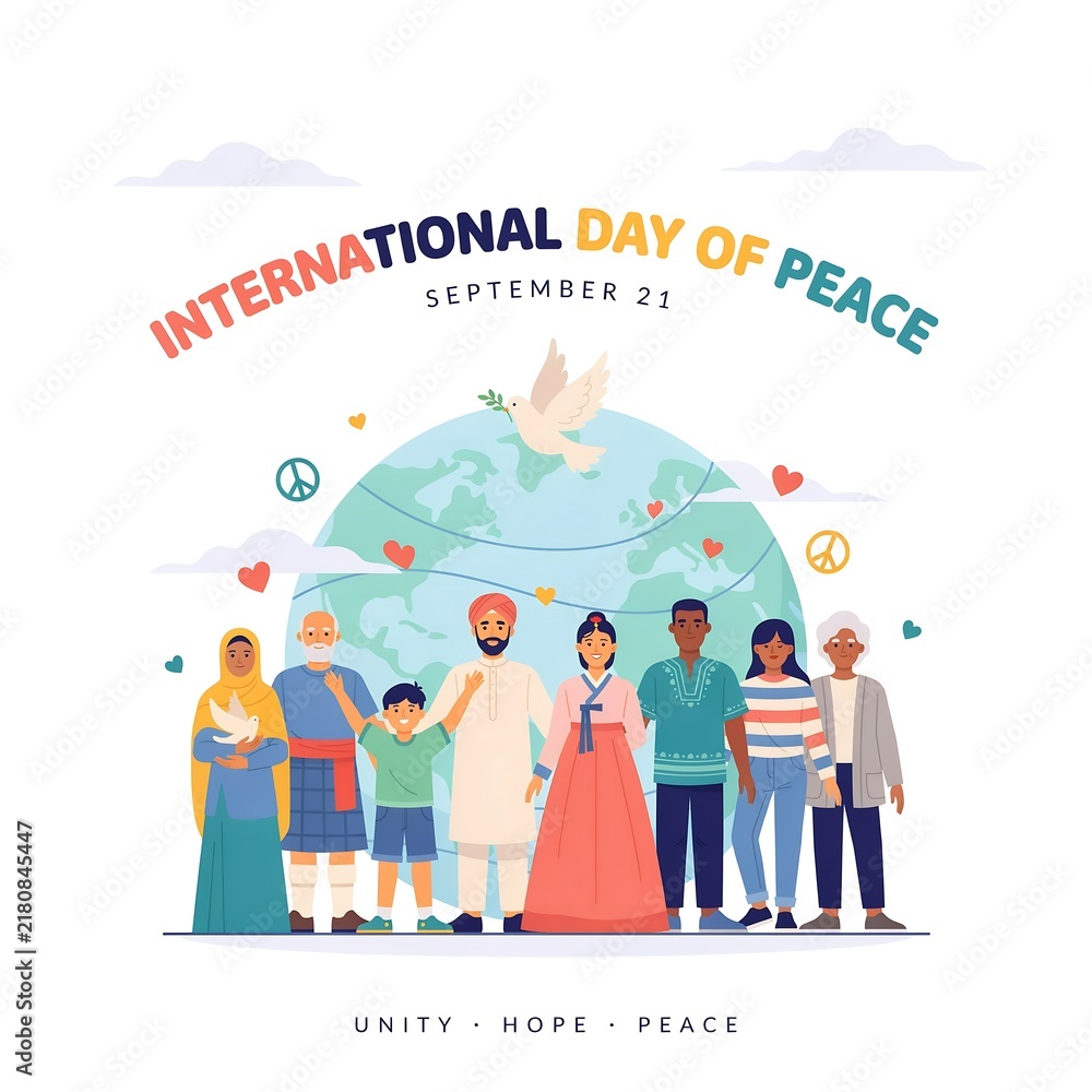 Obraz premium Diverse group of people standing in front of a globe for international day of peace