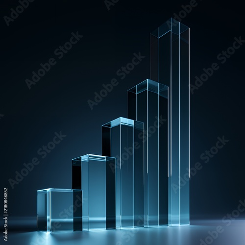 Glass bars arranged in a rising graph