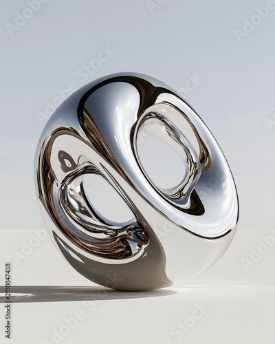 abstract polished metal sculpture with reflective surface