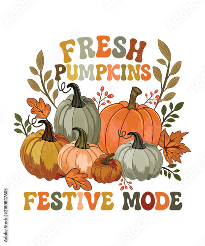 Fall Harvest Decorative Illustration for Apparel