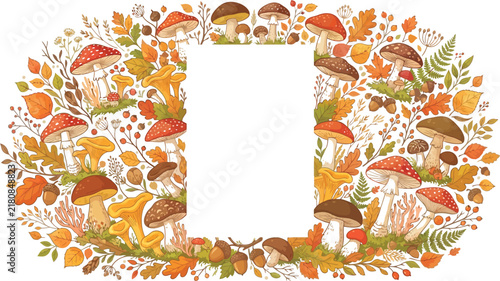 Autumn forest mushroom watercolor frame with blank center space for fall seasonal messages autumn leaves watercolor illustration fall foliage forest fungi fungus art