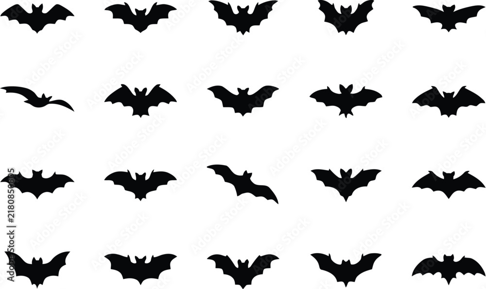 Fototapeta premium bats silhouette vector icon set Halloween spooky vampire bats collection isolated on white background