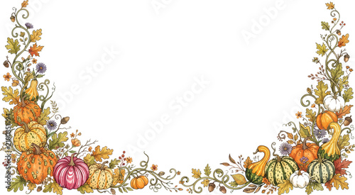 Autumn harvest corner border frame with assorted pumpkins gourds and colorful fall foliage pumpkin corner harvest decoration seasonal border autumn leaves fall decor