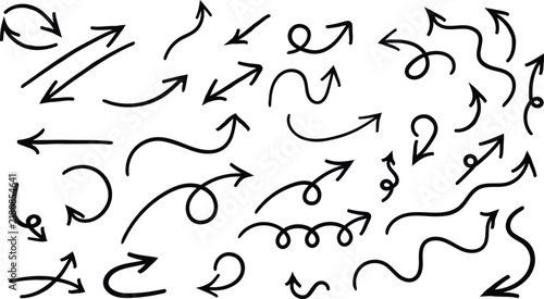 Black hand-drawn doodle arrows collection on transparent background