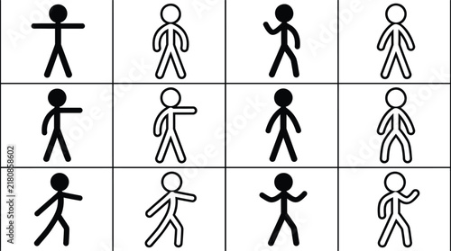 Silhouettes of Human Figures in Various Poses, Isolated on White Background
