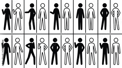 Silhouettes of People in Various Poses, a Simple Vector Illustration for Diverse Group
