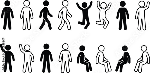 Silhouettes of People in Various Poses, Demonstrating Movement and Activity