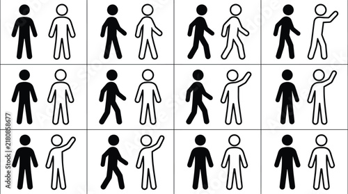 Silhouettes of People in Various Poses, Isolated Vector Figures for Design and Illustration