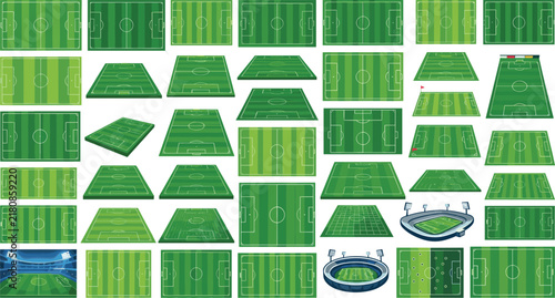 Soccer Football Field Vector Collection with Top View and Isometric Stadium Designs