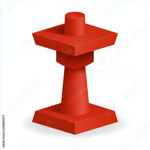 Abstract red geometric sculpture on white background
