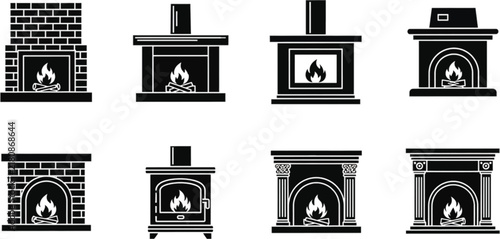 Collection of electrical substations and power transformers in black silhouette