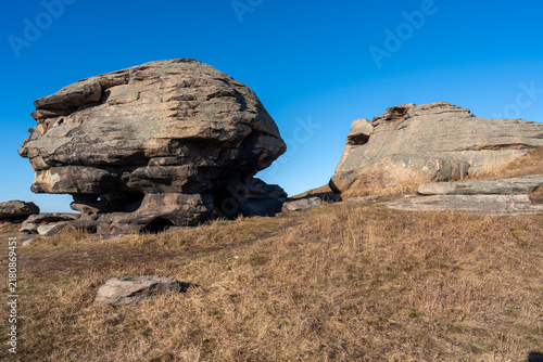 Fotografie Stone tents of lake Bolshie Allaki are granite rocks in the Middle Urals in Chelyabinsk region near Kasli, Russia