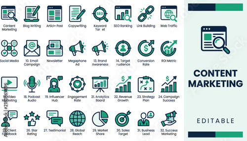 Content marketing SEO icon set 202608131415 vector illustration icon