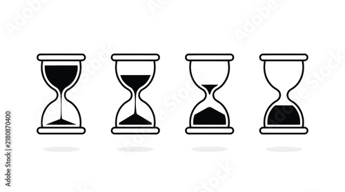 Set of four hourglass icons showing different stages of time passing