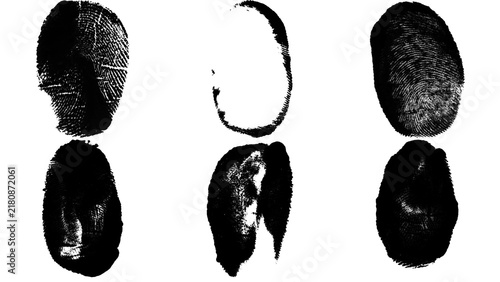 Bild auf Leinwand Black ink fingerprints and thumbprint impressions set for forensic identificatio