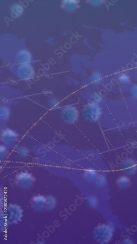 Animation of virus cells over dna on blue background
