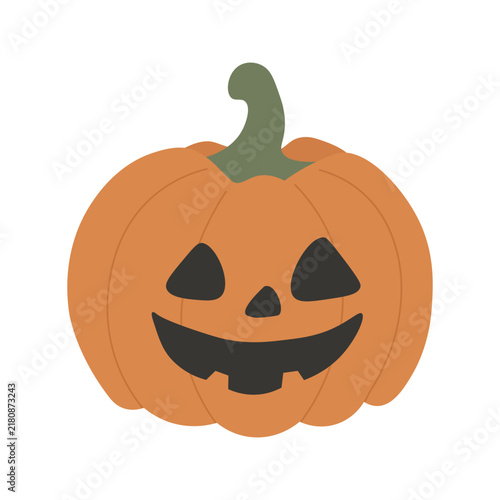 Halloween pumpkin icon. Cute carved jack o lantern face for autumn holiday and horror party decoration. Flat vector illustration isolated on white background.
