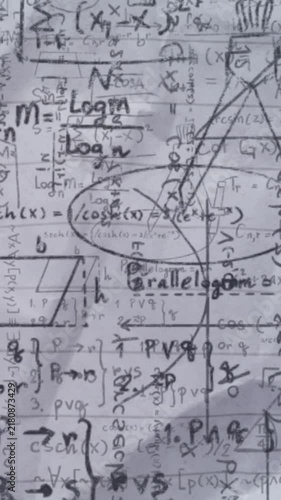 Animation of mathematics formulas on grey background