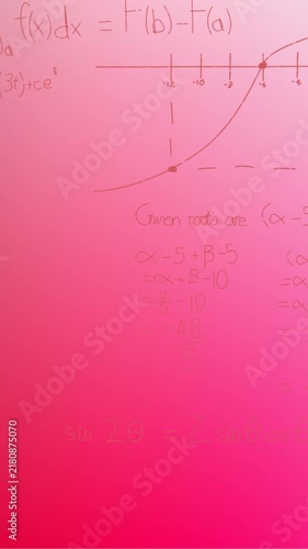 Animation of hand written mathematical formulae over pink background