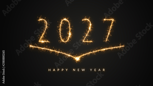 Quadro su tela 2027 New Year design with glowing golden sparks, an open book and dark backgroun
