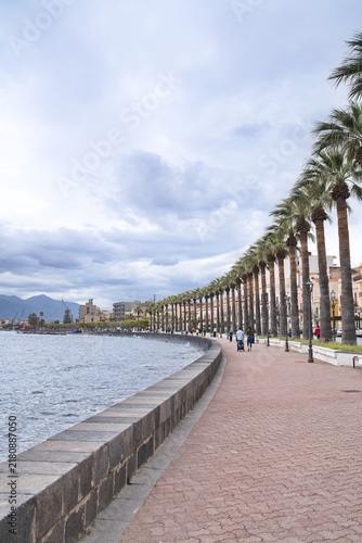 Coastal Promenade with Palm Trees in Milazzo, Sicily