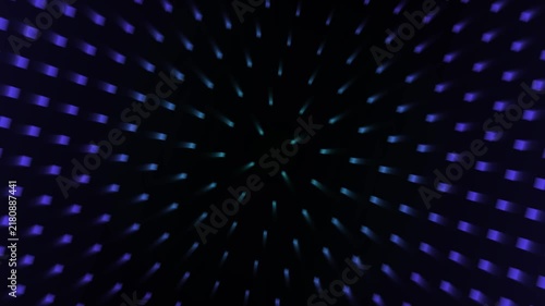 Abstract futuristic background with glowing neon blue and purple dashed lines radiating from a dark center, creating a dynamic hyperspace or data flow tunnel effect.