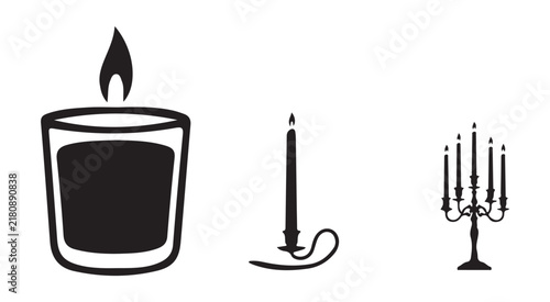 Candle in glass jar and candlestick silhouette for home decor and ambiance.