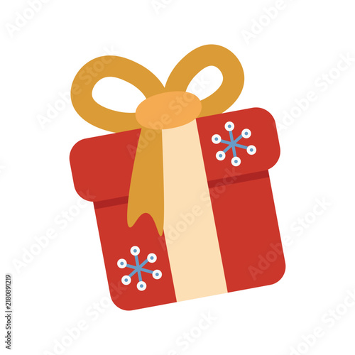 Red gift box icon. Festive present with yellow ribbon and bow for Christmas, birthday and holidays celebration. Flat vector illustration isolated on white background.