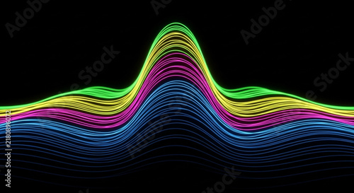 Vibrant chromatic waves pulsate across the frame in a rhythmic display of energy showing colorful strands moving through space to create a dynamic visual experience that resonates with pure