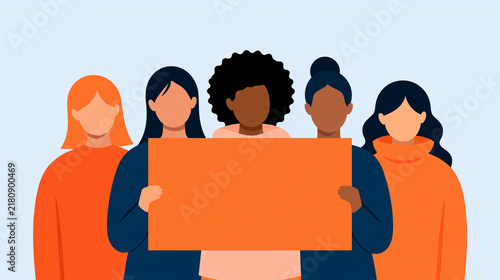 Diverse group of faceless teenagers holding a simple kindness message on an orange sign, anti-bullying, empathy, friendship, unity, school safety, peer support, youth mental