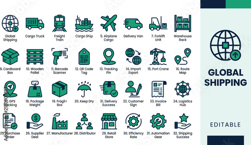 Global shipping icon set design 202608131432 vector illustration icon
