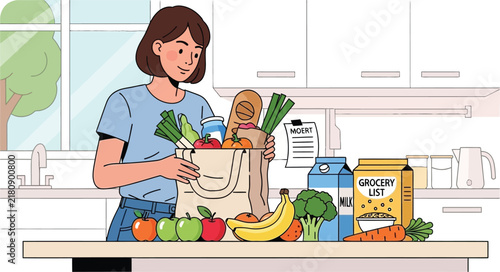 Young woman preparing fresh vegetable salad in kitchen.