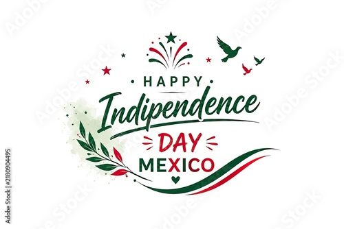Mexico Independence Day square poster featuring map with flag colors sombrero hat red flowers and city silhouette