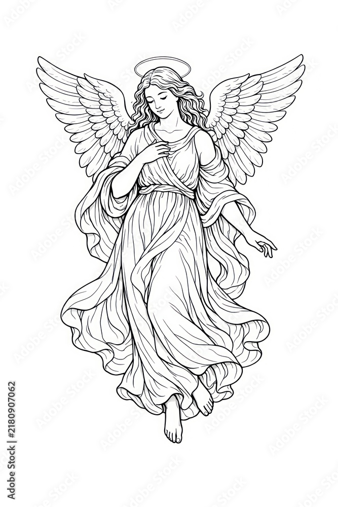 Fototapeta premium Graceful angel line art illustration.