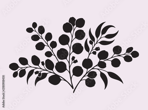 Eucalyptus branch silhouette for natural decor and botanical designs.
