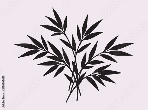 Bamboo branch silhouette for oriental and minimalist designs.