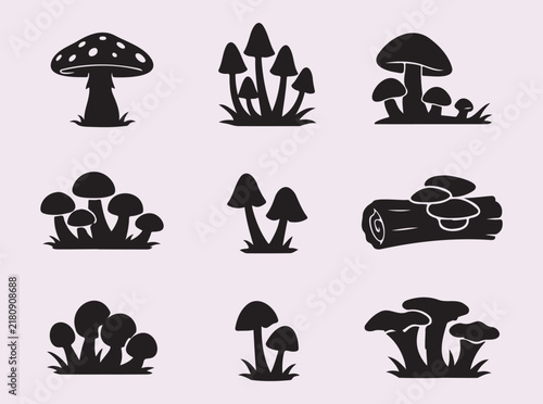Mushroom set silhouette variety for forest and fantasy illustrations.