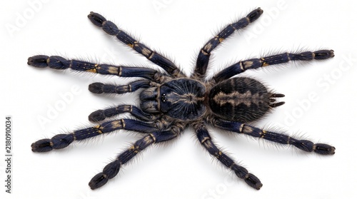 Blue Metallic Tarantula Spider Top View Isolated on White Background