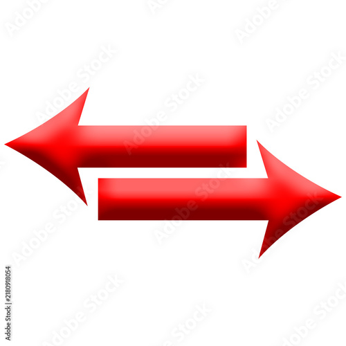 Konstfotografi Red double arrows pointing in opposite directions, exchange and transfer concept