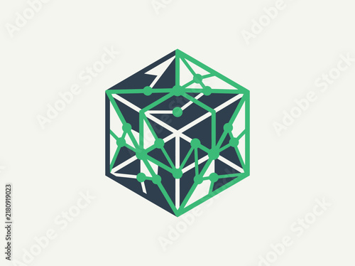 Geometric Network Structure With Green Dots Abstract Design