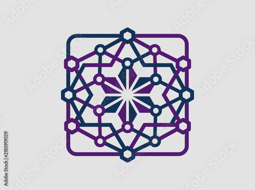 Geometric Networked Structure With Hexagonal And Star Shapes In Purple Blue