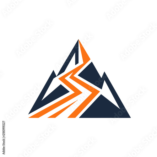 Dynamic Mountain Peak Logo With Winding Orange Path Graphic