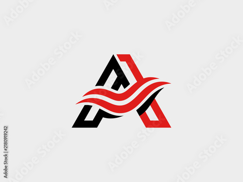 Dynamic Red And Black Letter A Symbol With Flowing Abstract Waves