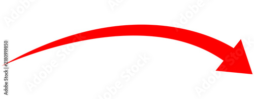 Red curved swoosh arrow pointing down arching direction vector illustration
